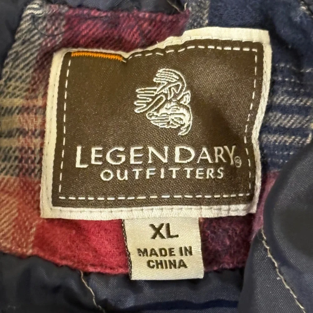 Legendary Outfitters Mens XL Red Plaid Hooded Quilted Lined Flannel Shirt Jacket